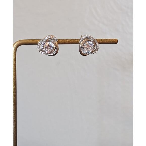 Marked IBB CH 925 Sterling CZ Swirl Post Earrings - Picture 3 of 8